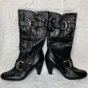 kelly & katie | raina leather pewter buckle boots 9